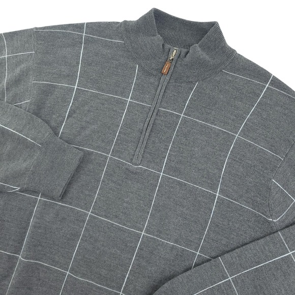 Peter Millar Other - Peter Millar Sweater Mens XL Gray Merino Wool 1/4 Zip Mock Neck Pullover Check